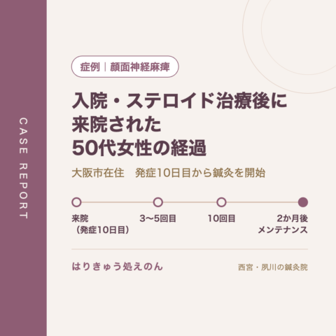 症例：顔面神経麻痺　入院・ステロイド治療後に来院された50代女性の経過（はりきゅう処えのん）